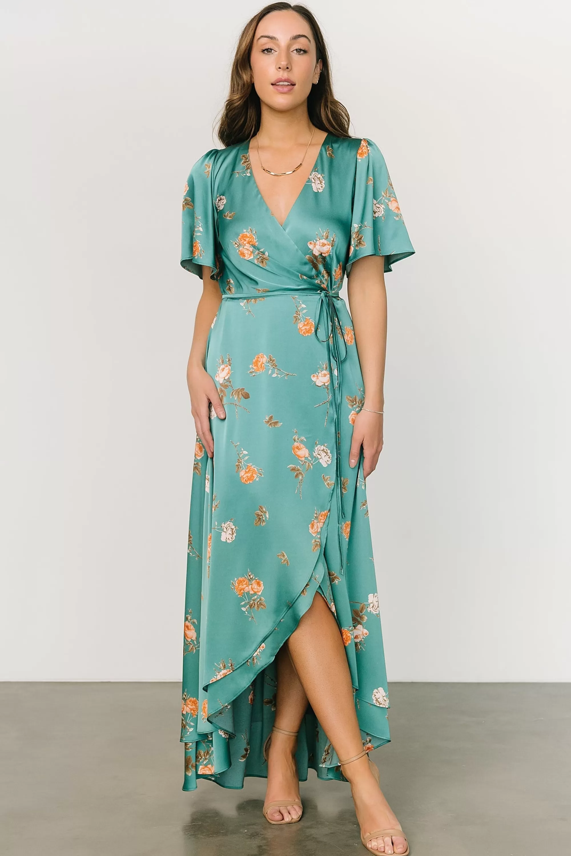 Baltic Born SALE | Amara Wrap Dress | Green + Coral Floral