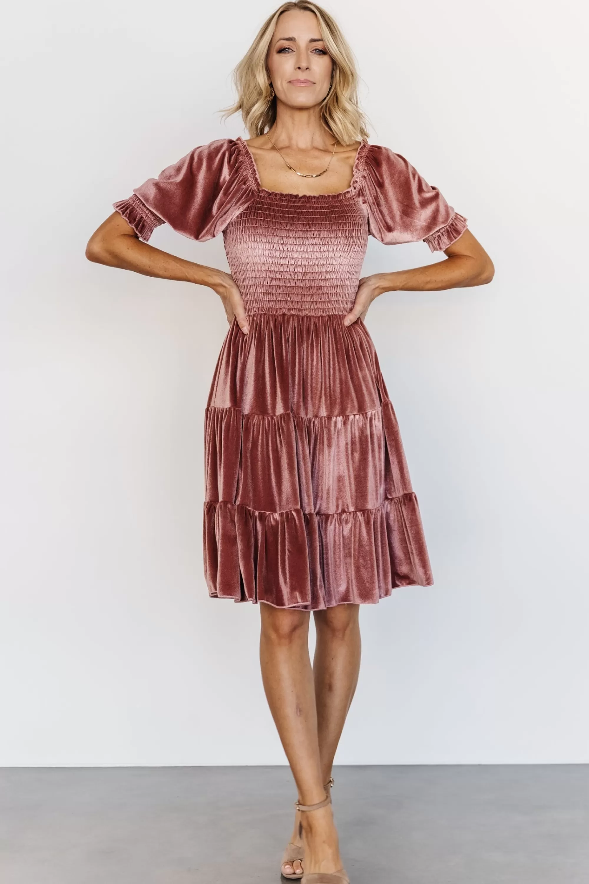 Baltic Born bump friendly | Bliss Smocked Velvet Short Dress | Vintage Rose