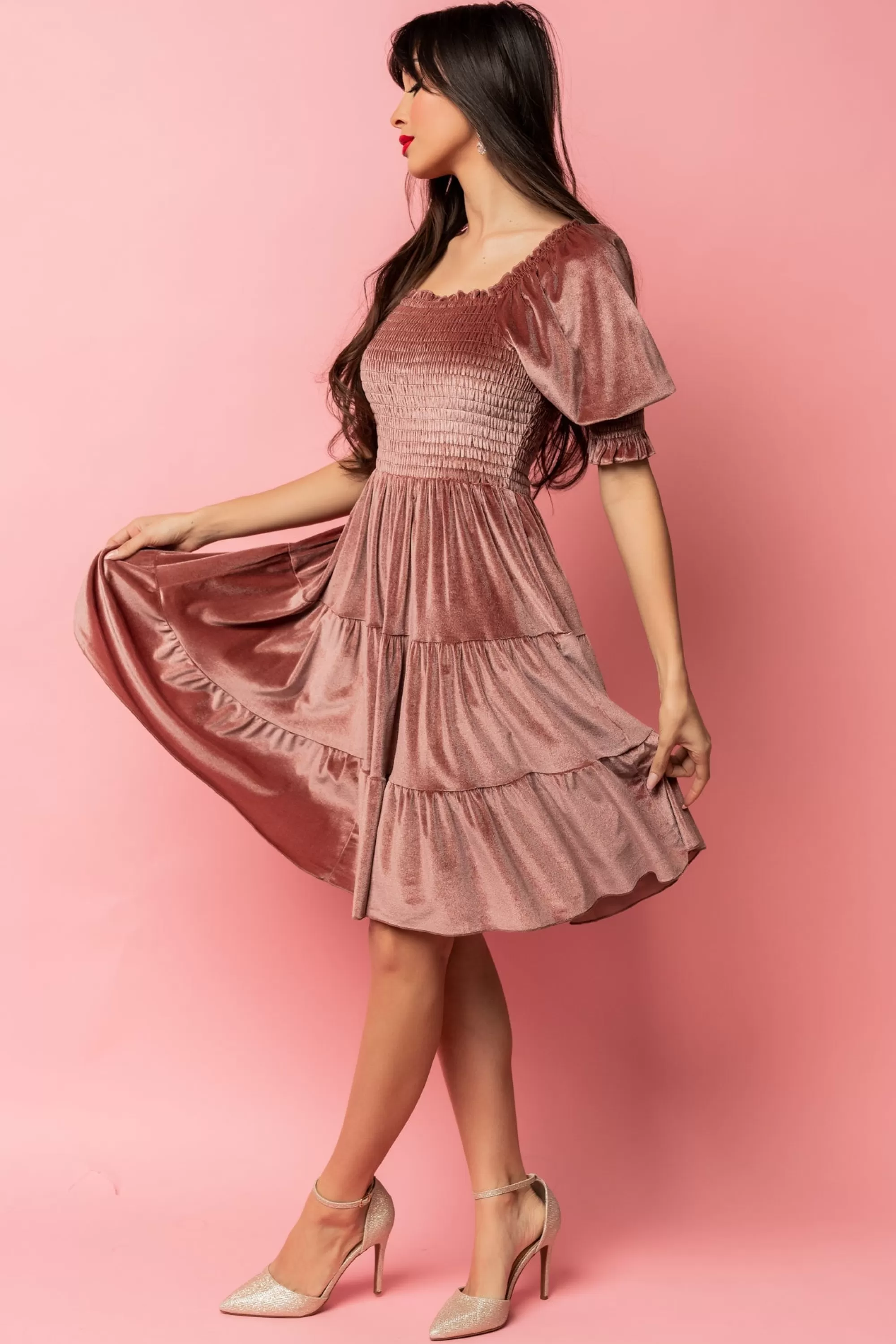 Baltic Born bump friendly | Bliss Smocked Velvet Short Dress | Vintage Rose