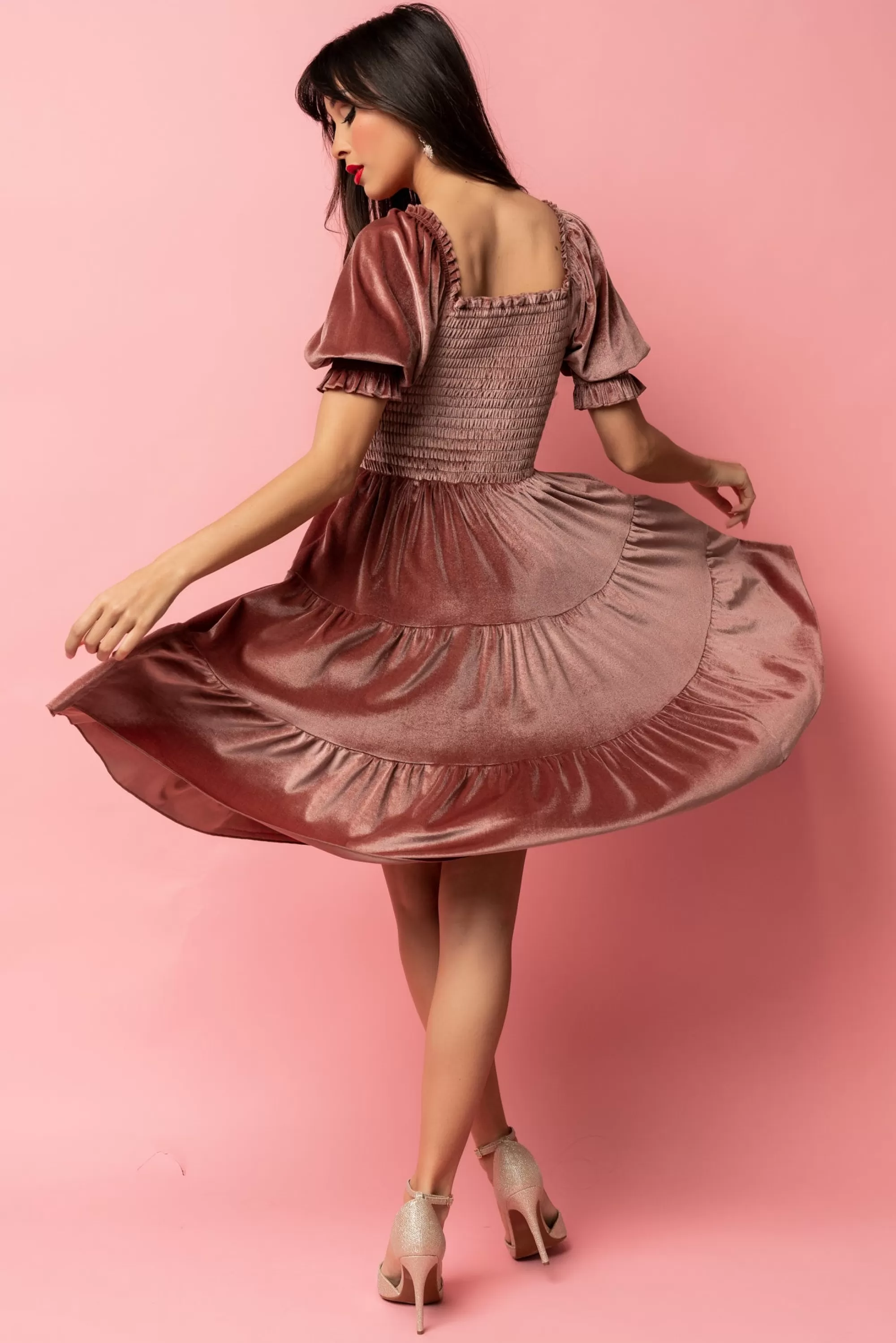 Baltic Born bump friendly | Bliss Smocked Velvet Short Dress | Vintage Rose