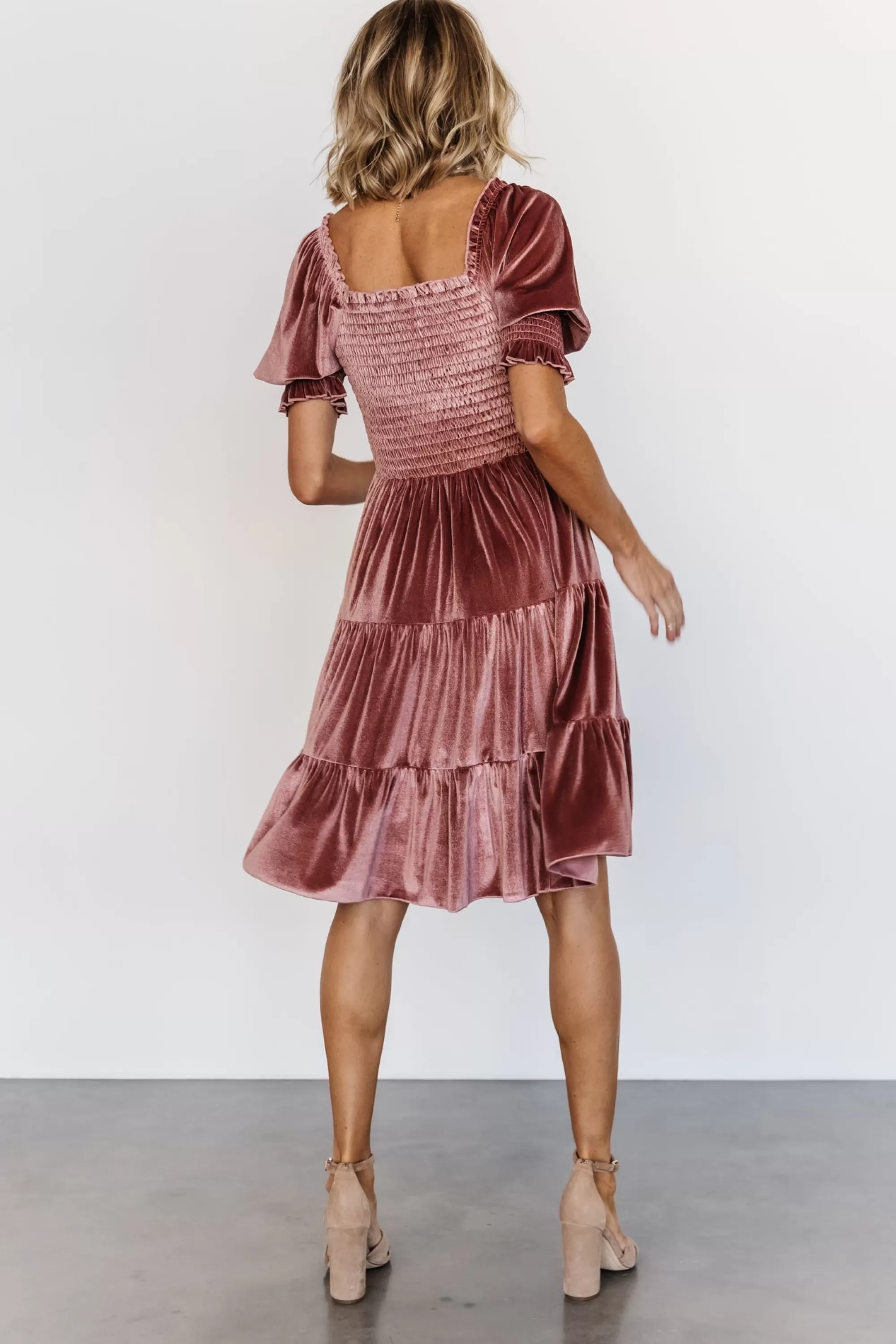 Baltic Born bump friendly | Bliss Smocked Velvet Short Dress | Vintage Rose