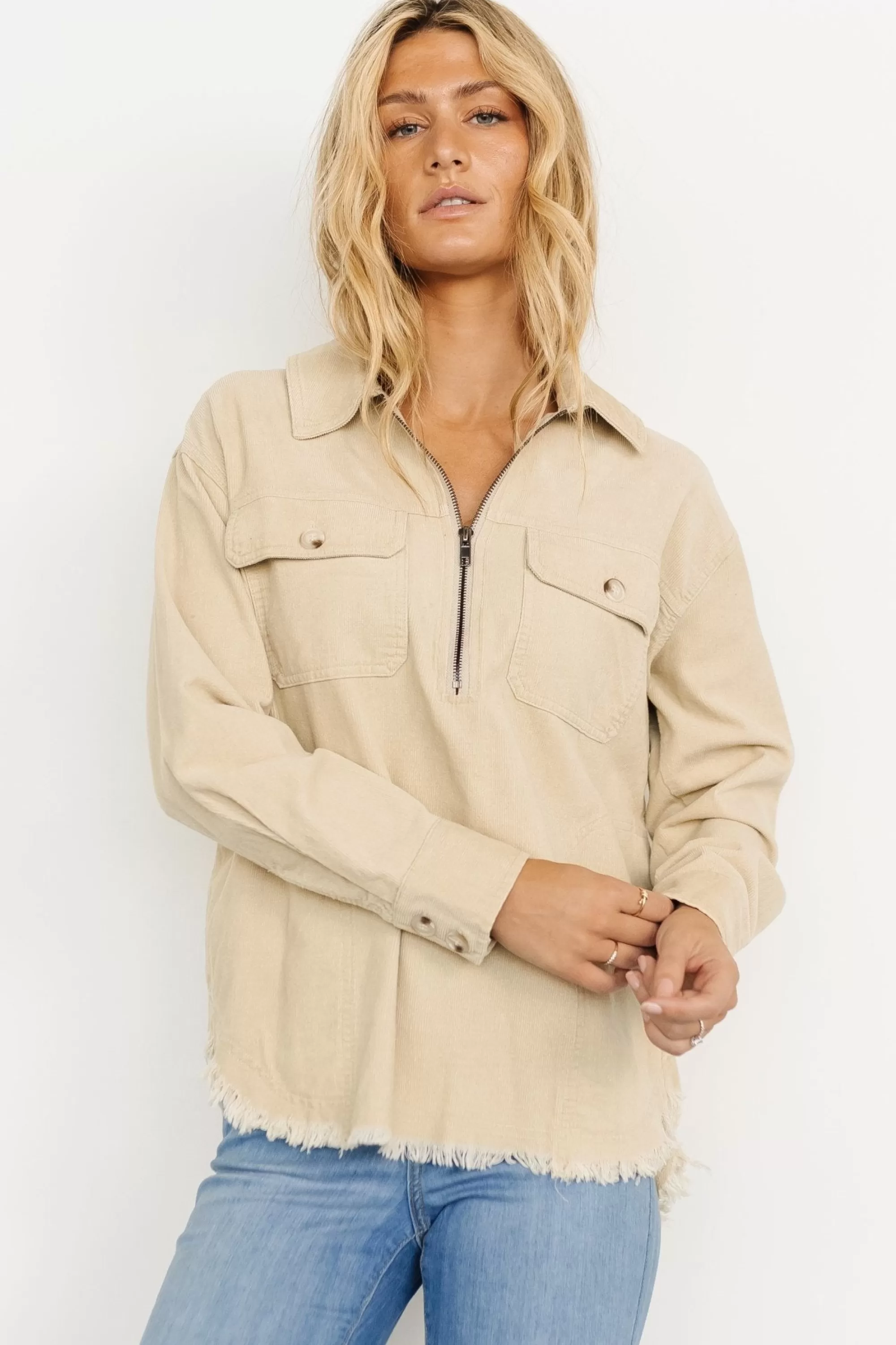 Baltic Born outerwear | Hector Half Zip Corduroy Top | Natural