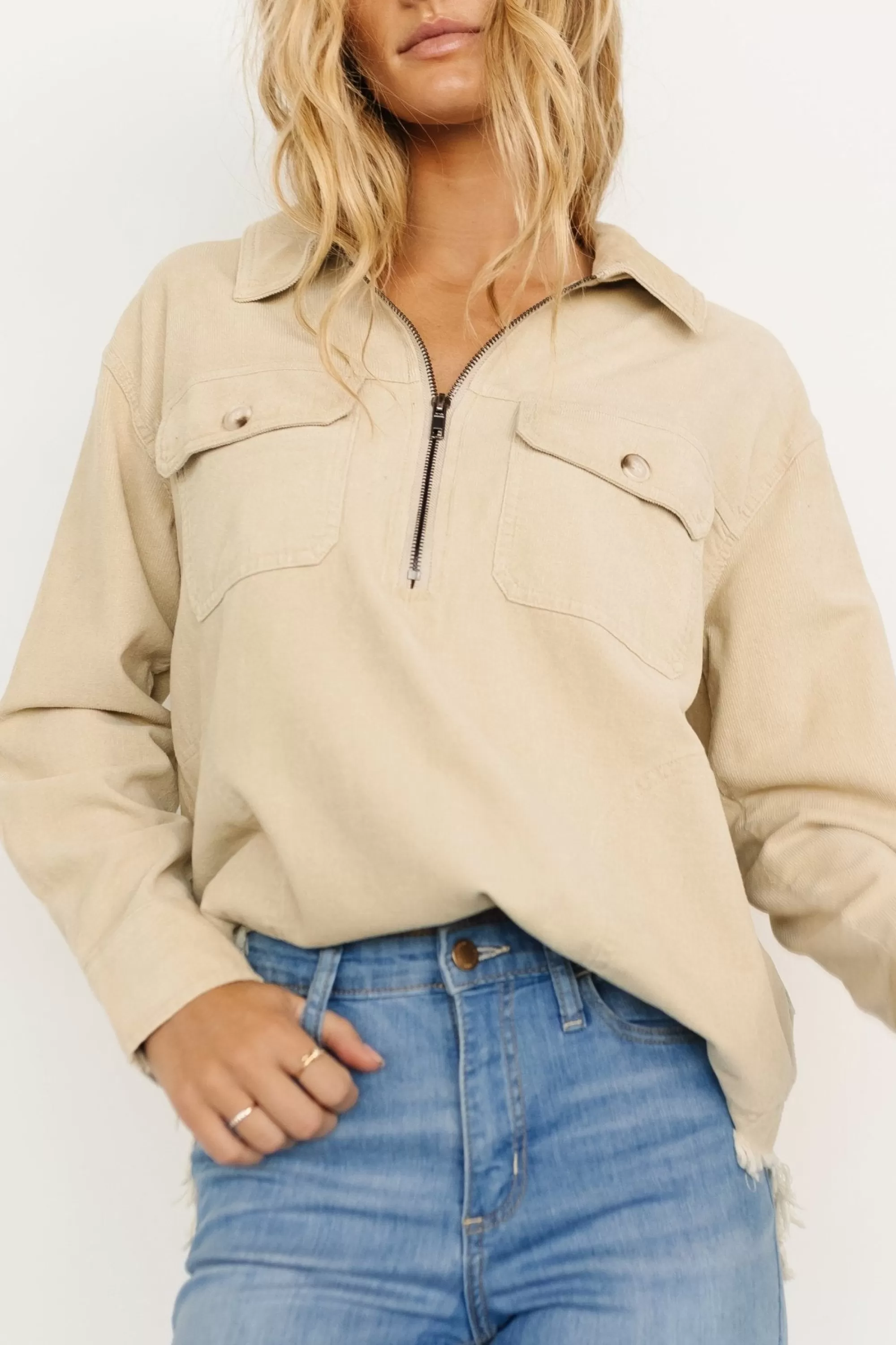 Baltic Born outerwear | Hector Half Zip Corduroy Top | Natural