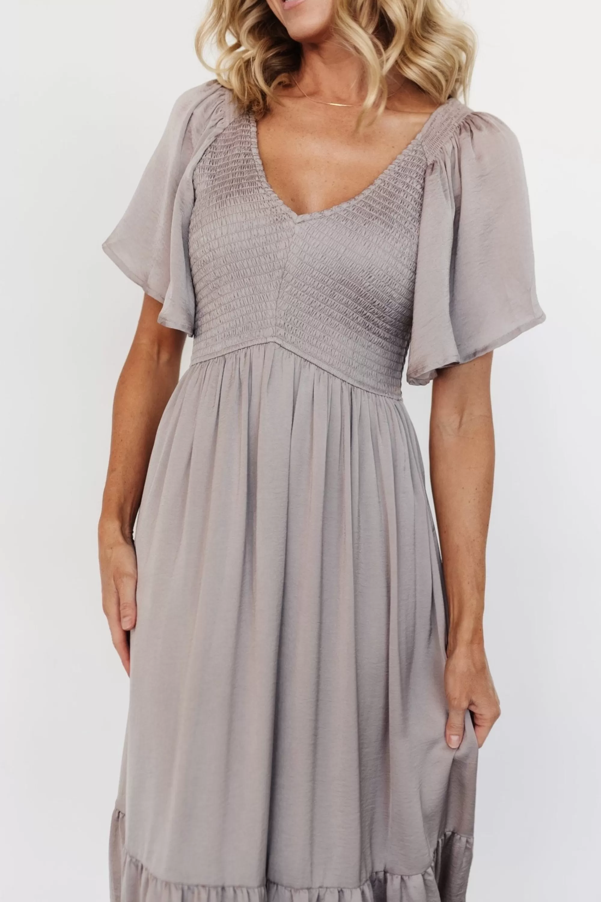 Baltic Born EXTENDED SIZING | Lovell Smocked Midi Dress | Vintage Gray