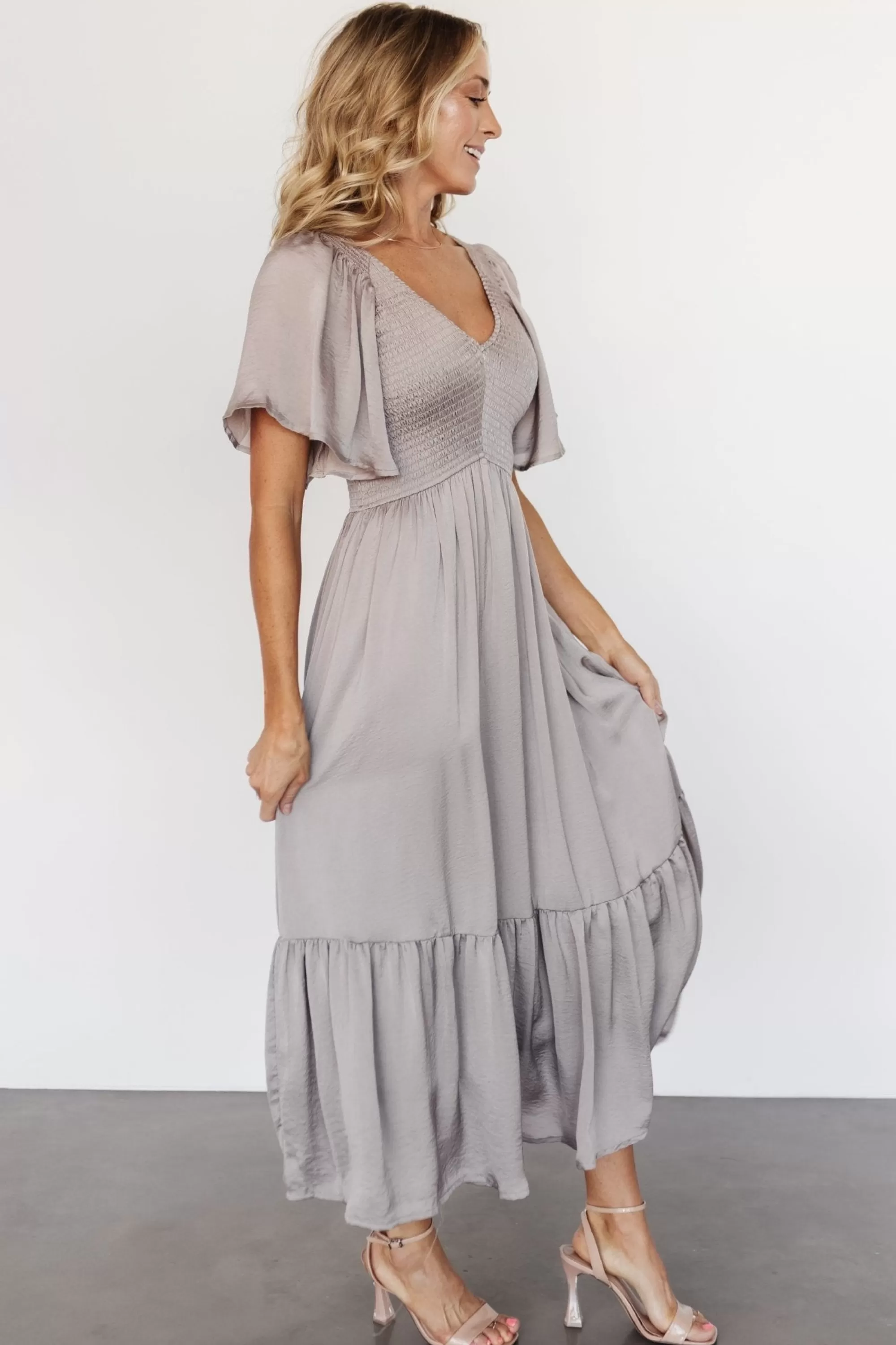 Baltic Born EXTENDED SIZING | Lovell Smocked Midi Dress | Vintage Gray