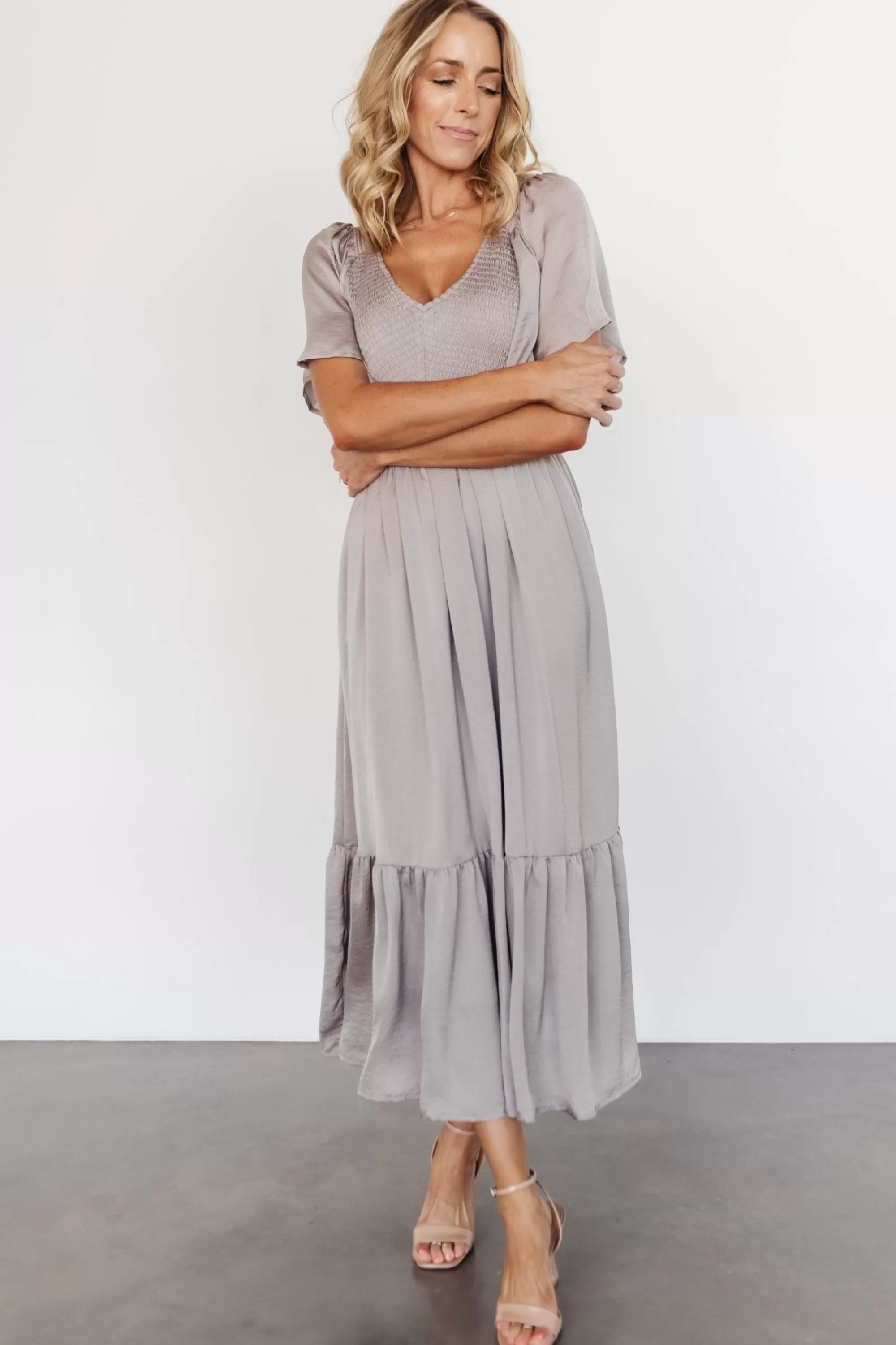 Baltic Born EXTENDED SIZING | Lovell Smocked Midi Dress | Vintage Gray