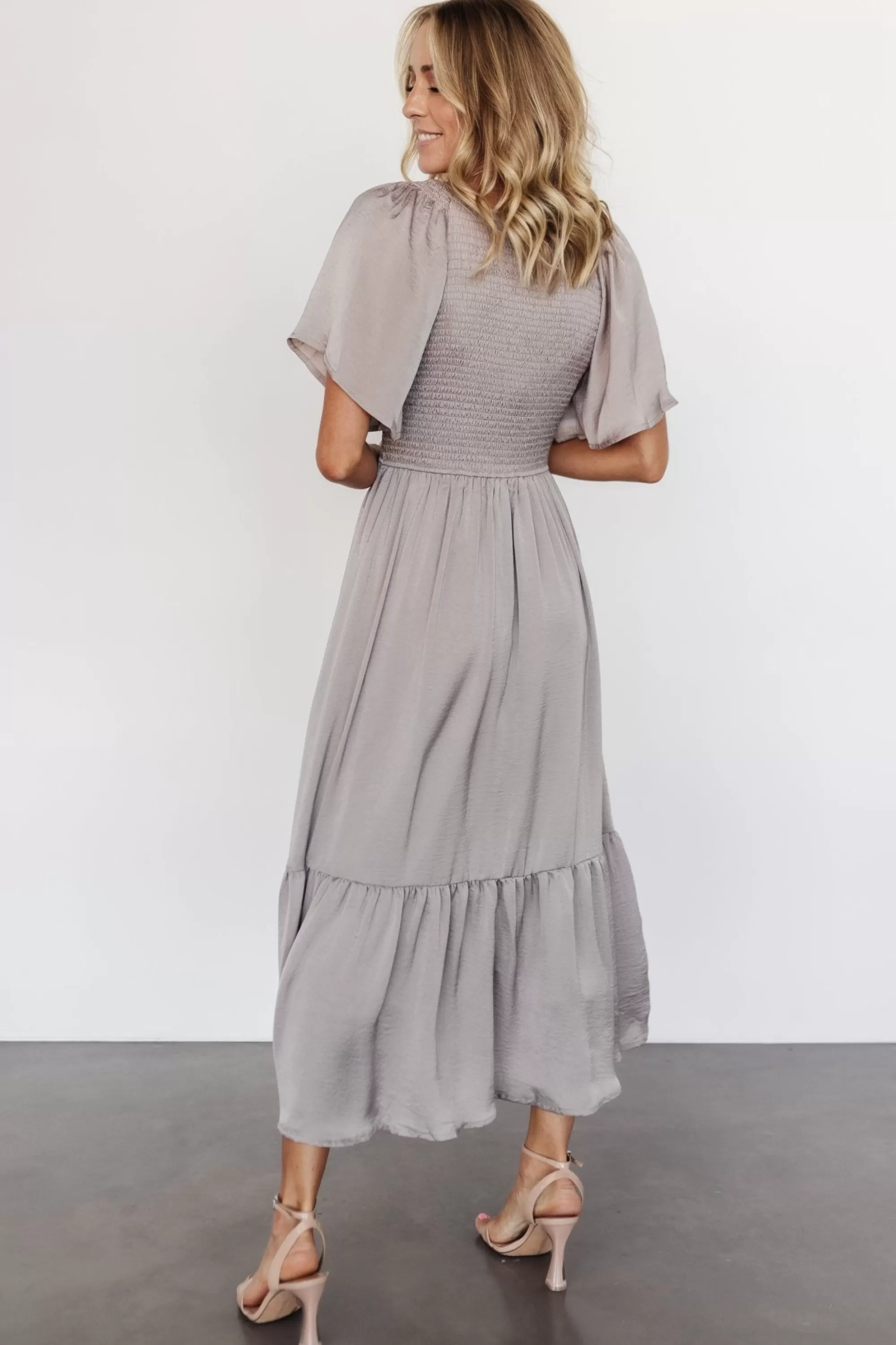 Baltic Born EXTENDED SIZING | Lovell Smocked Midi Dress | Vintage Gray