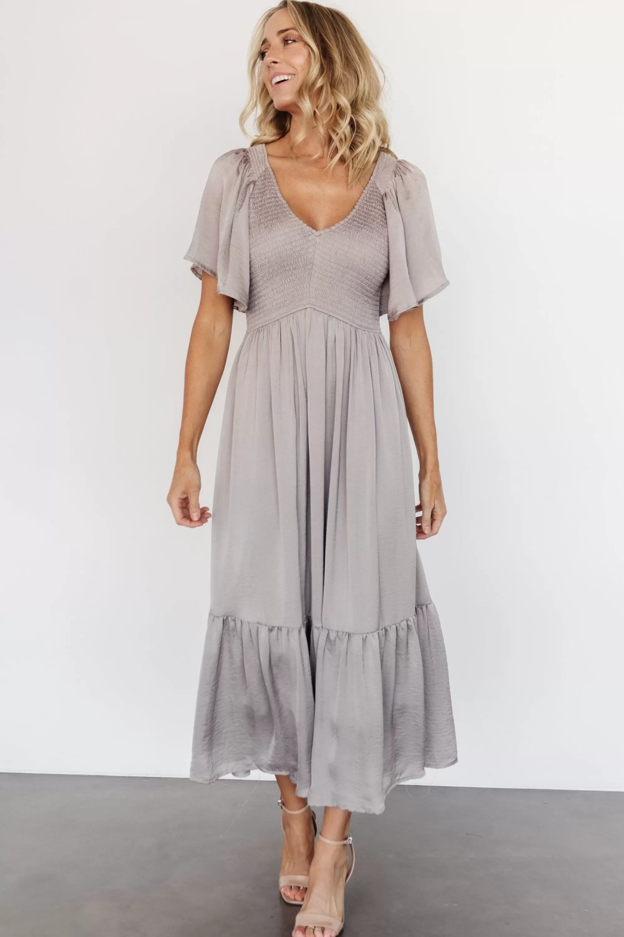 Baltic Born EXTENDED SIZING | Lovell Smocked Midi Dress | Vintage Gray