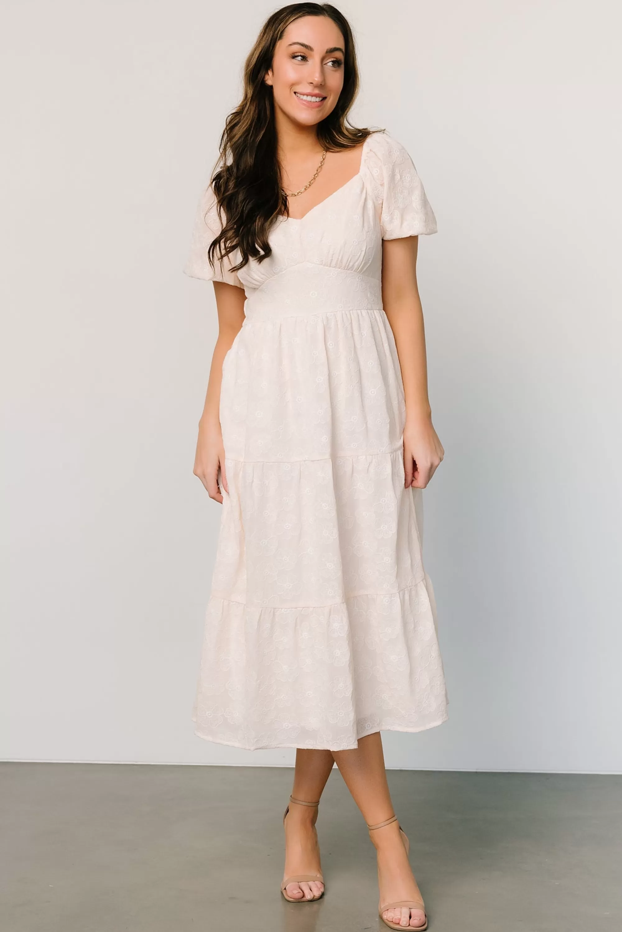 Baltic Born SALE | Mildred Embroidered Midi Dress | Vintage Cream