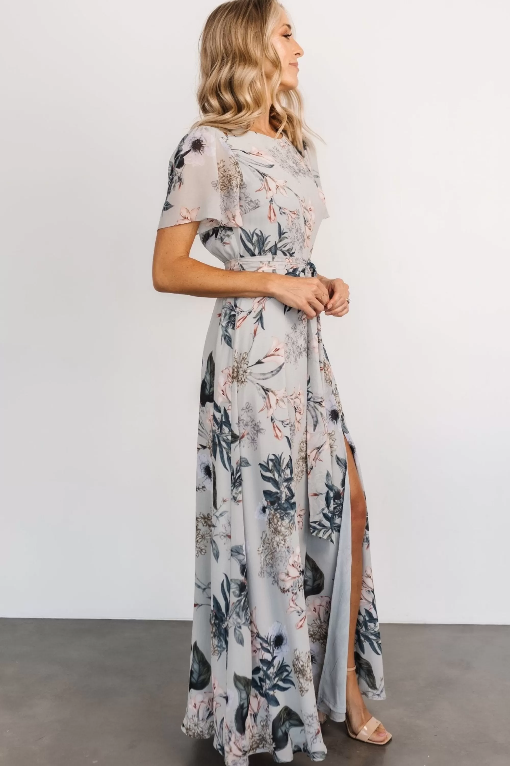 Baltic Born BEST SELLERS | Naomi Short Sleeve Maxi Dress | Pale Blue Floral
