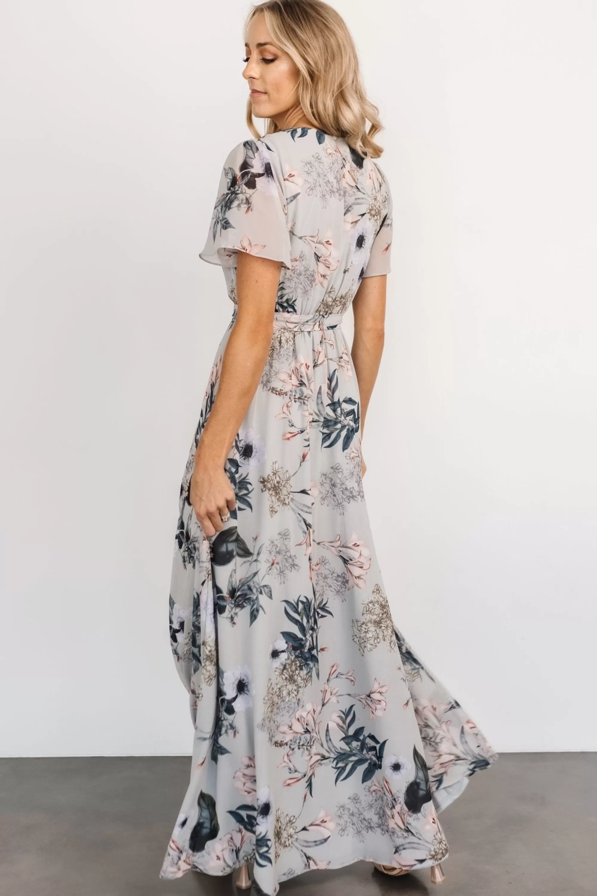Baltic Born BEST SELLERS | Naomi Short Sleeve Maxi Dress | Pale Blue Floral
