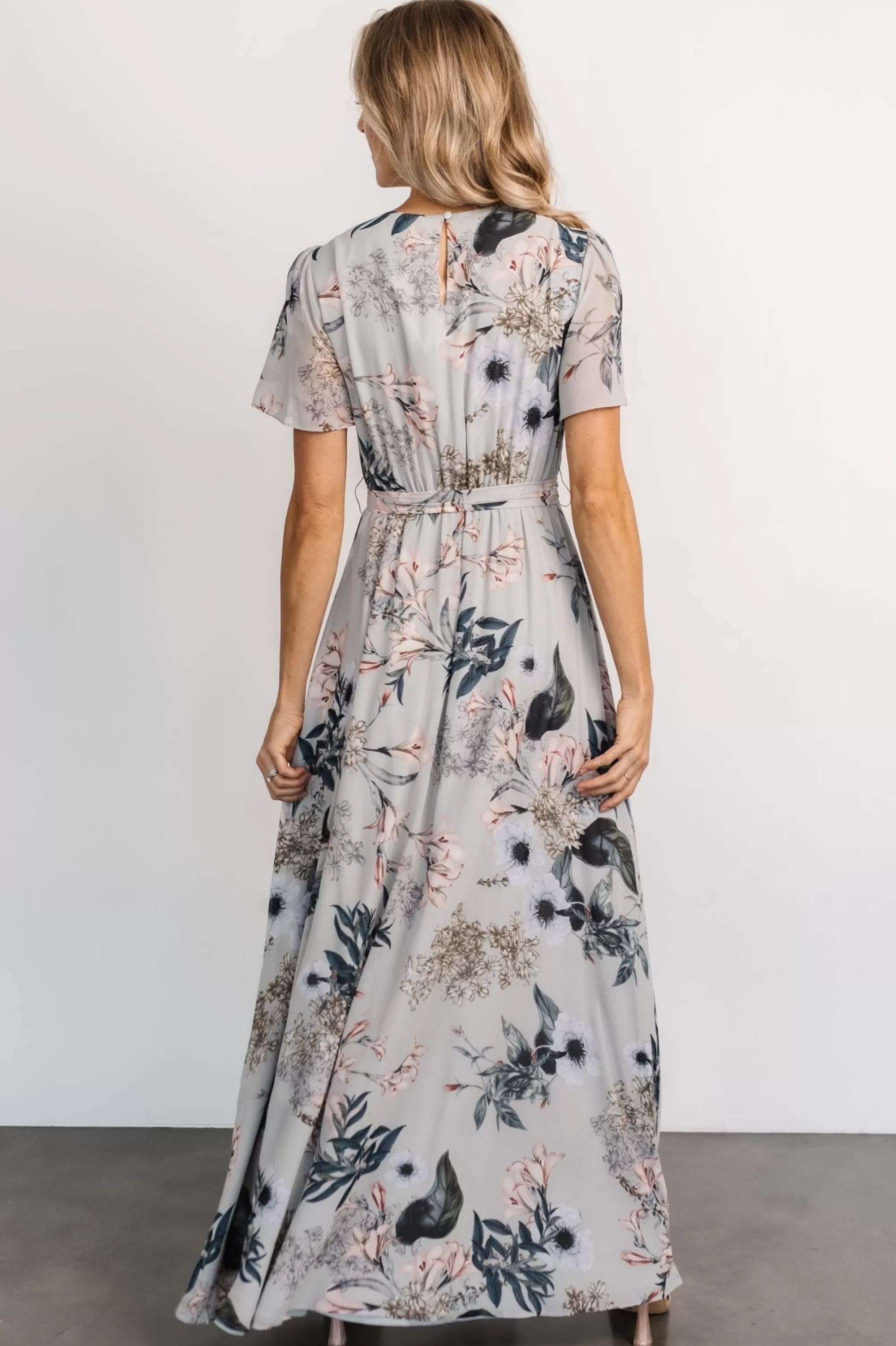 Baltic Born BEST SELLERS | Naomi Short Sleeve Maxi Dress | Pale Blue Floral