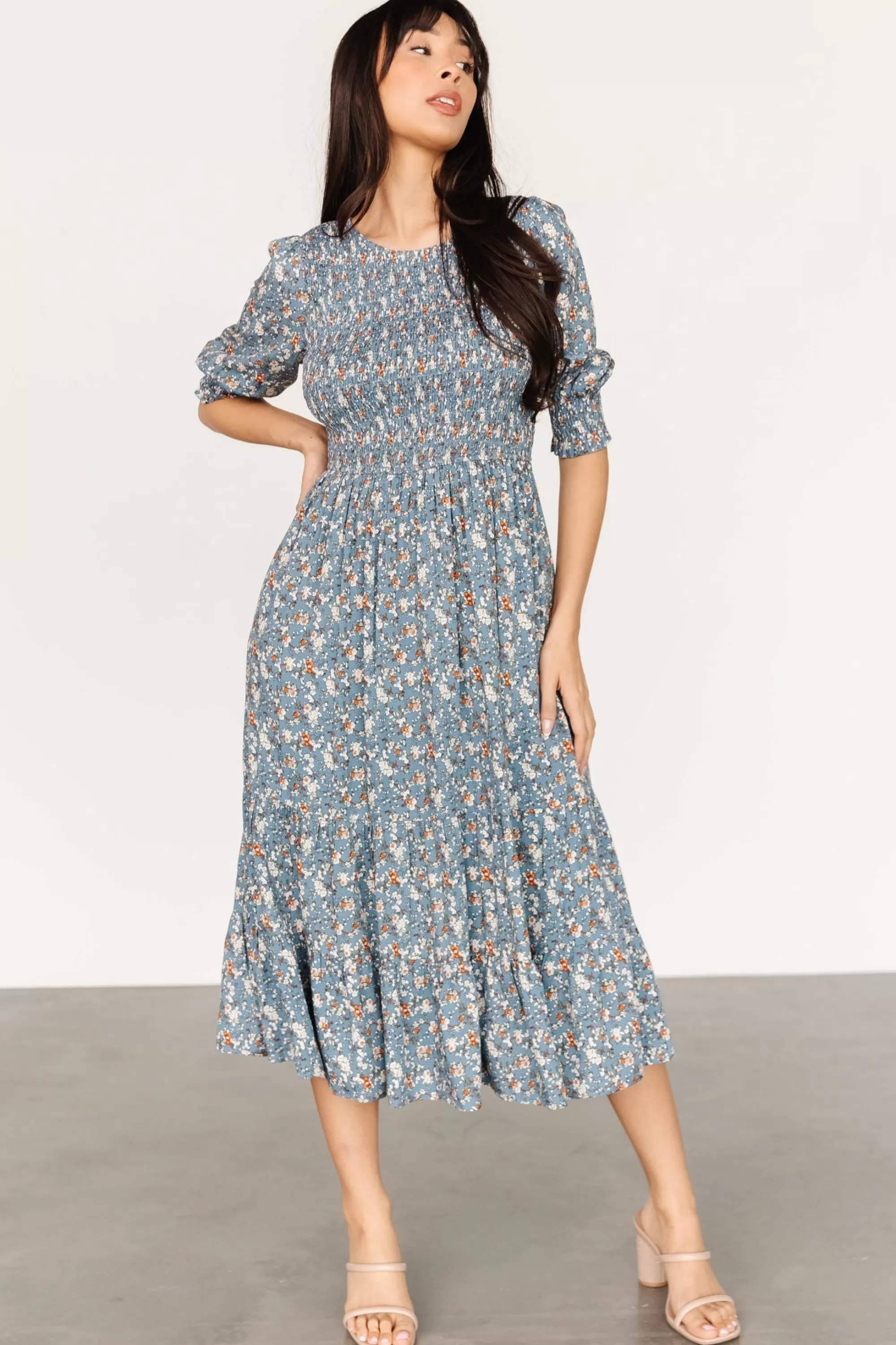 Baltic Born midi dresses | bump friendly | Pele Tiered Midi Dress | Vintage Blue Floral