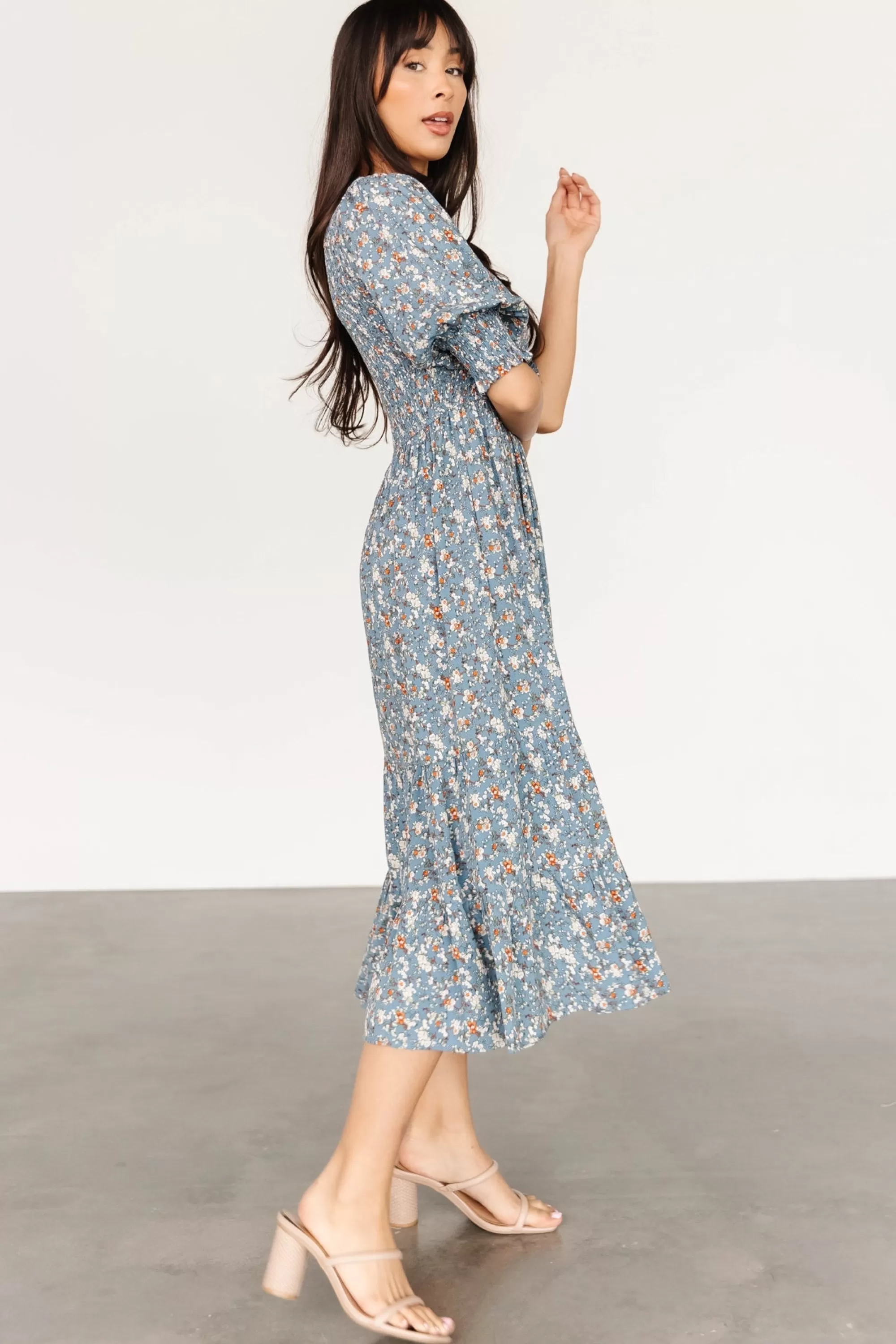 Baltic Born midi dresses | bump friendly | Pele Tiered Midi Dress | Vintage Blue Floral