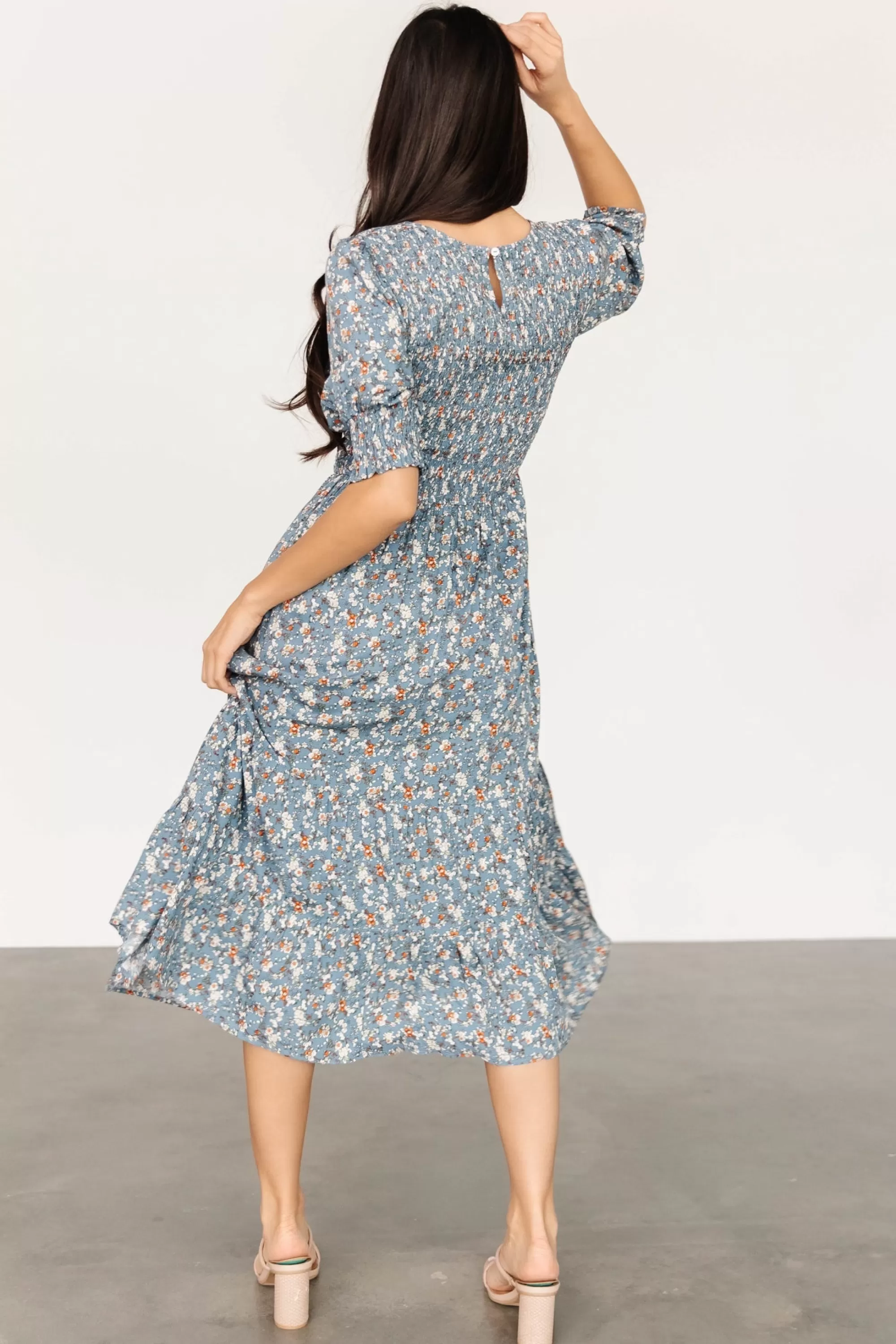 Baltic Born midi dresses | bump friendly | Pele Tiered Midi Dress | Vintage Blue Floral