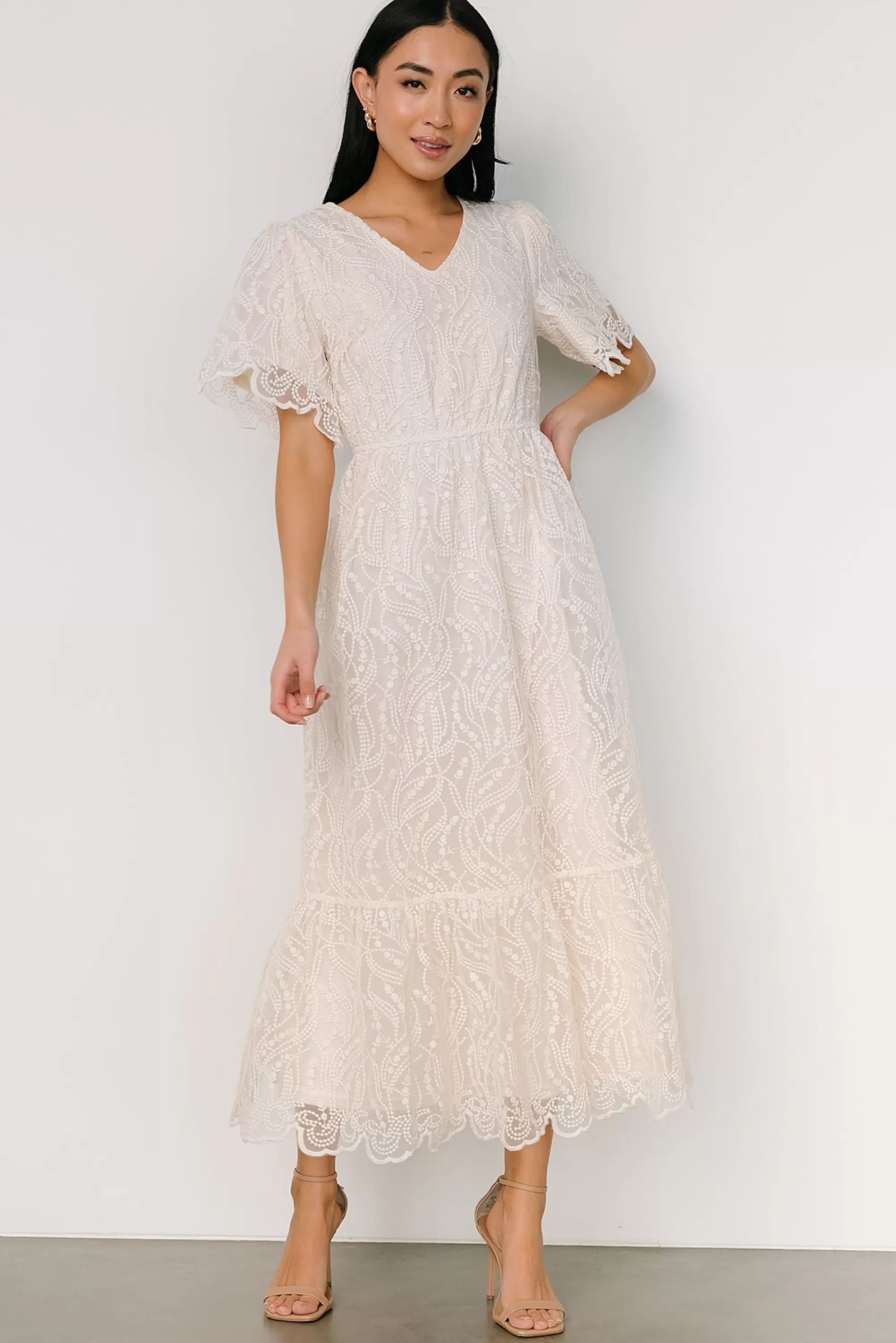 Baltic Born SALE | Roanoke Embossed Midi Dress | Vintage Cream