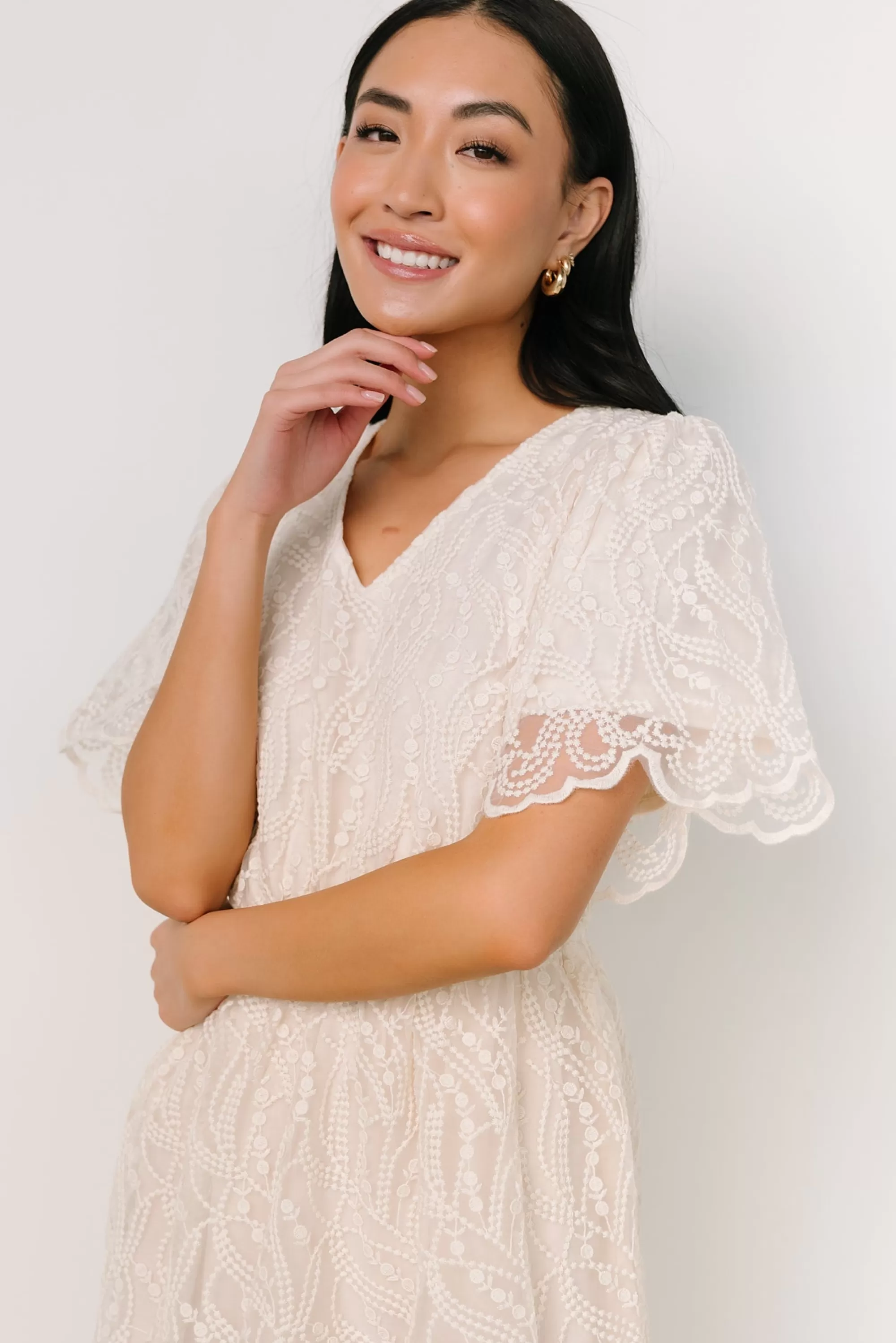 Baltic Born SALE | Roanoke Embossed Midi Dress | Vintage Cream
