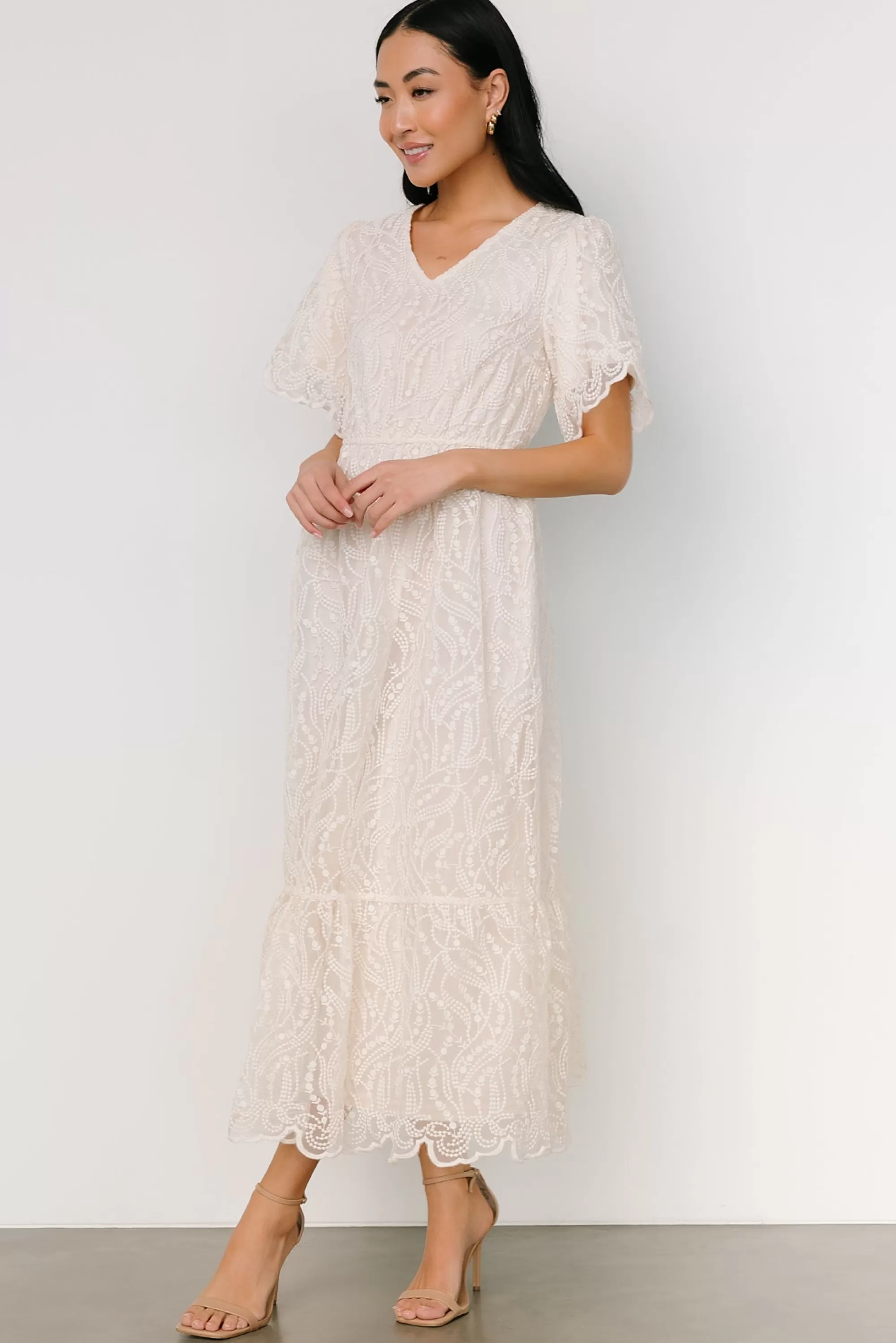 Baltic Born SALE | Roanoke Embossed Midi Dress | Vintage Cream