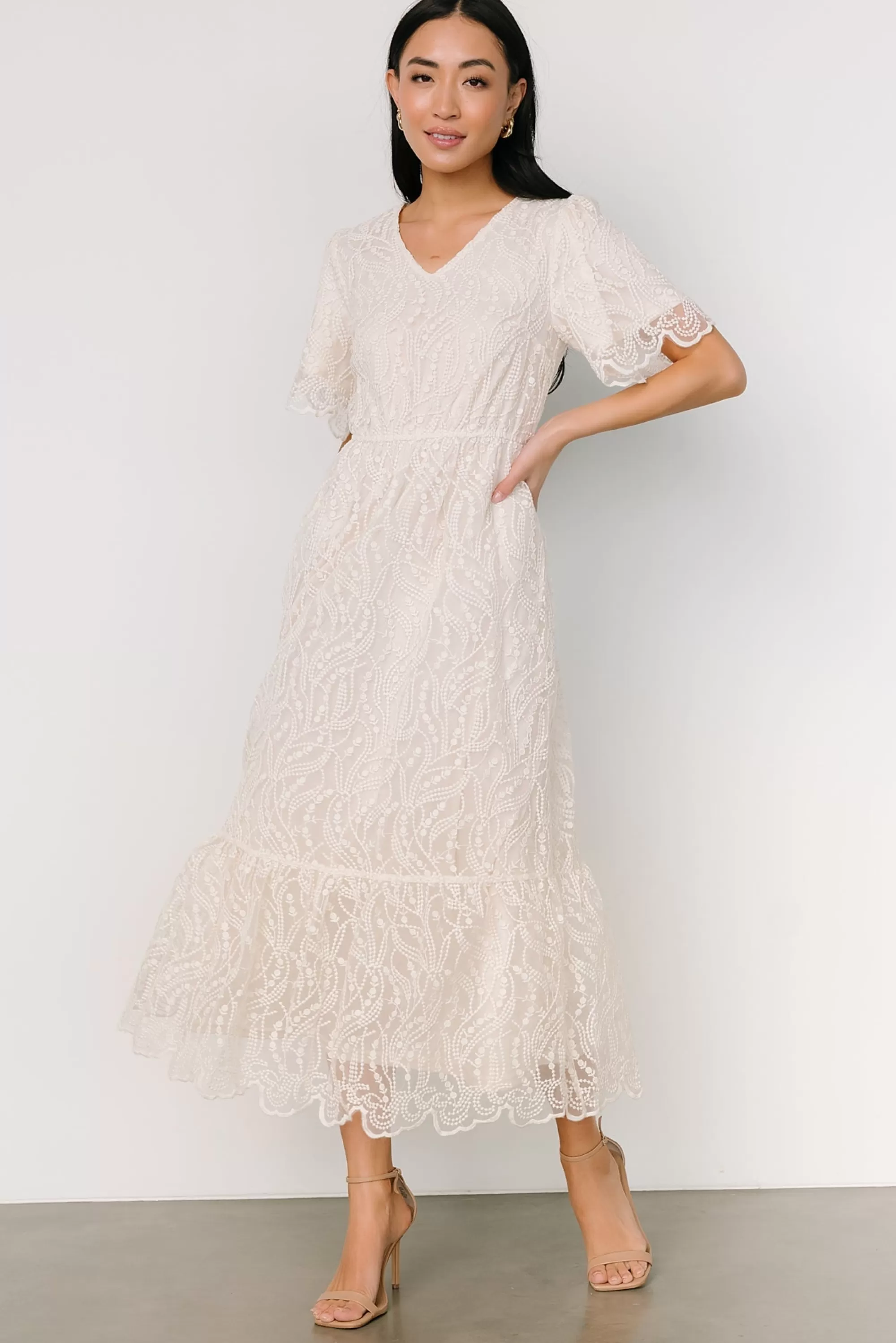 Baltic Born SALE | Roanoke Embossed Midi Dress | Vintage Cream