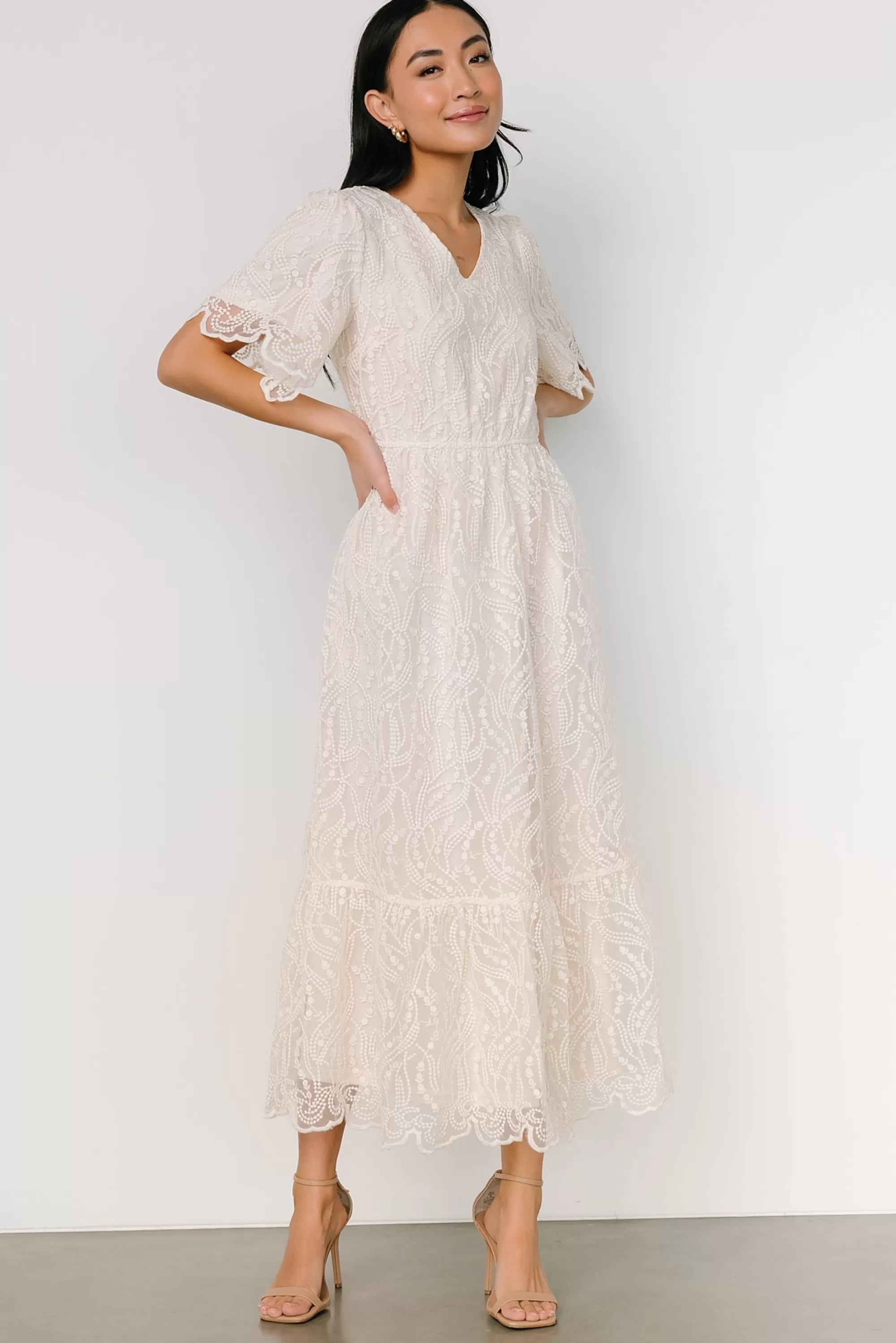Baltic Born SALE | Roanoke Embossed Midi Dress | Vintage Cream