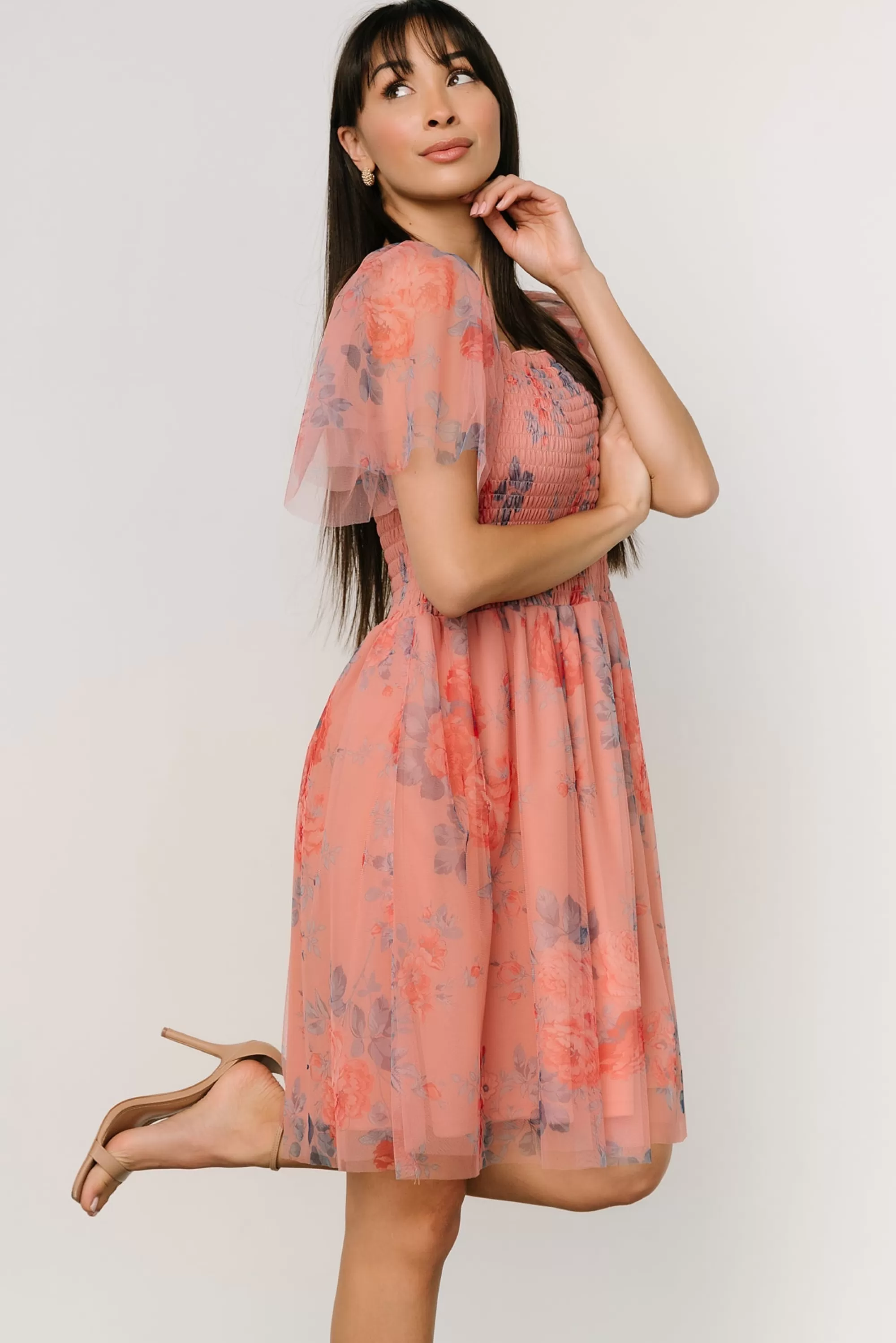 Baltic Born EXTENDED SIZING | Tivoli Tulle Short Dress | Coral + Blue Floral
