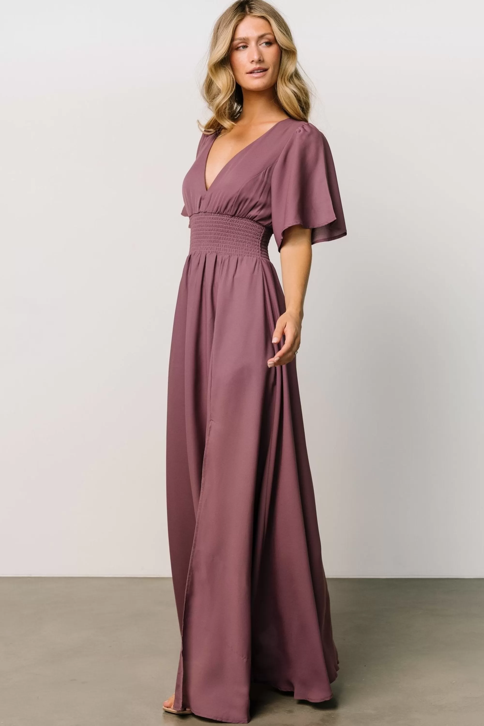 Baltic Born WINTER ESSENTIALS | Verona Smocked Maxi Dress | Vintage Plum